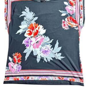 Investments Floral Blouse Women’s Medium Black Pink Border Print Top